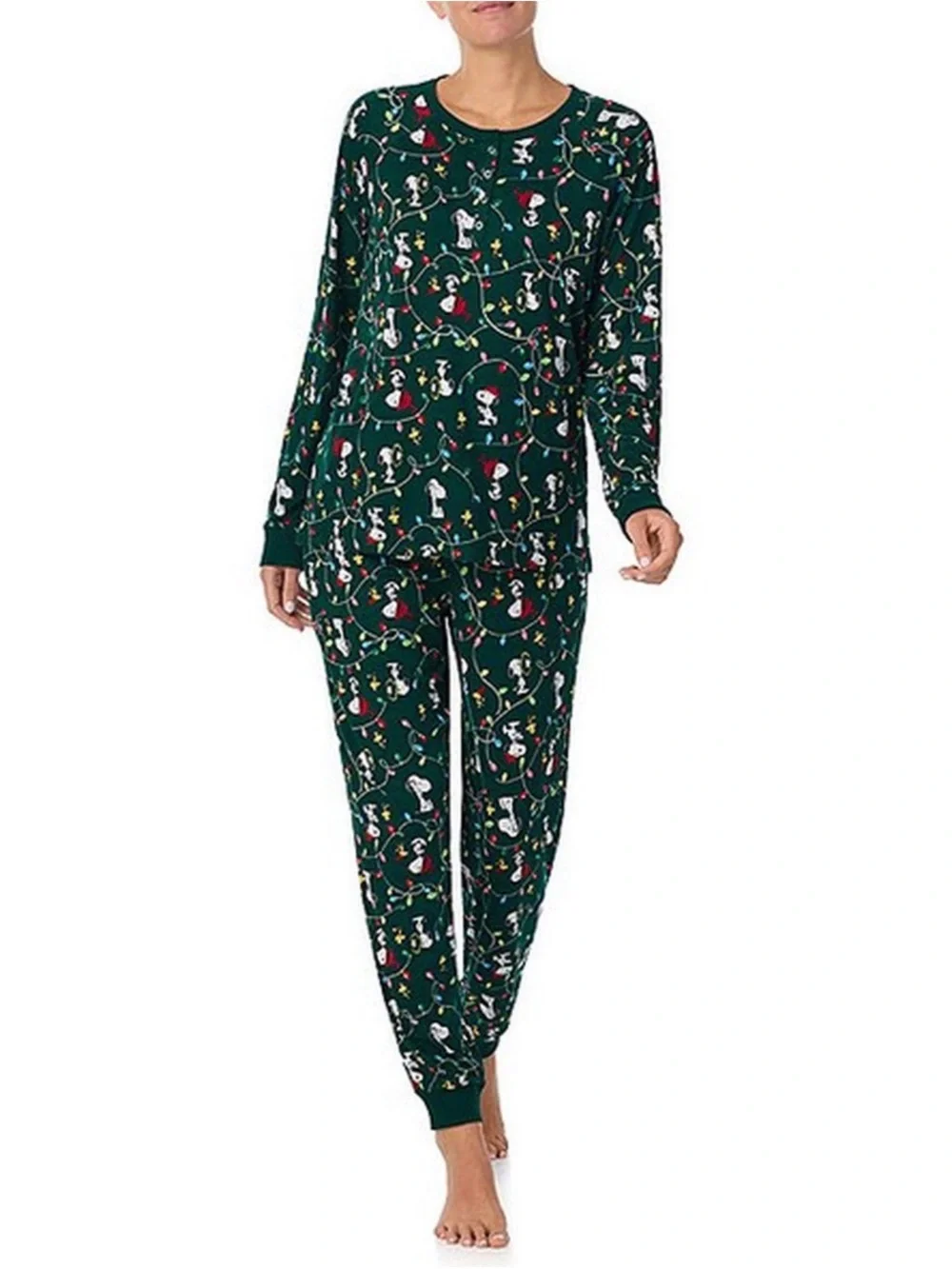 Peanuts Women's Dark Green Snoopy Holiday Pajama Set